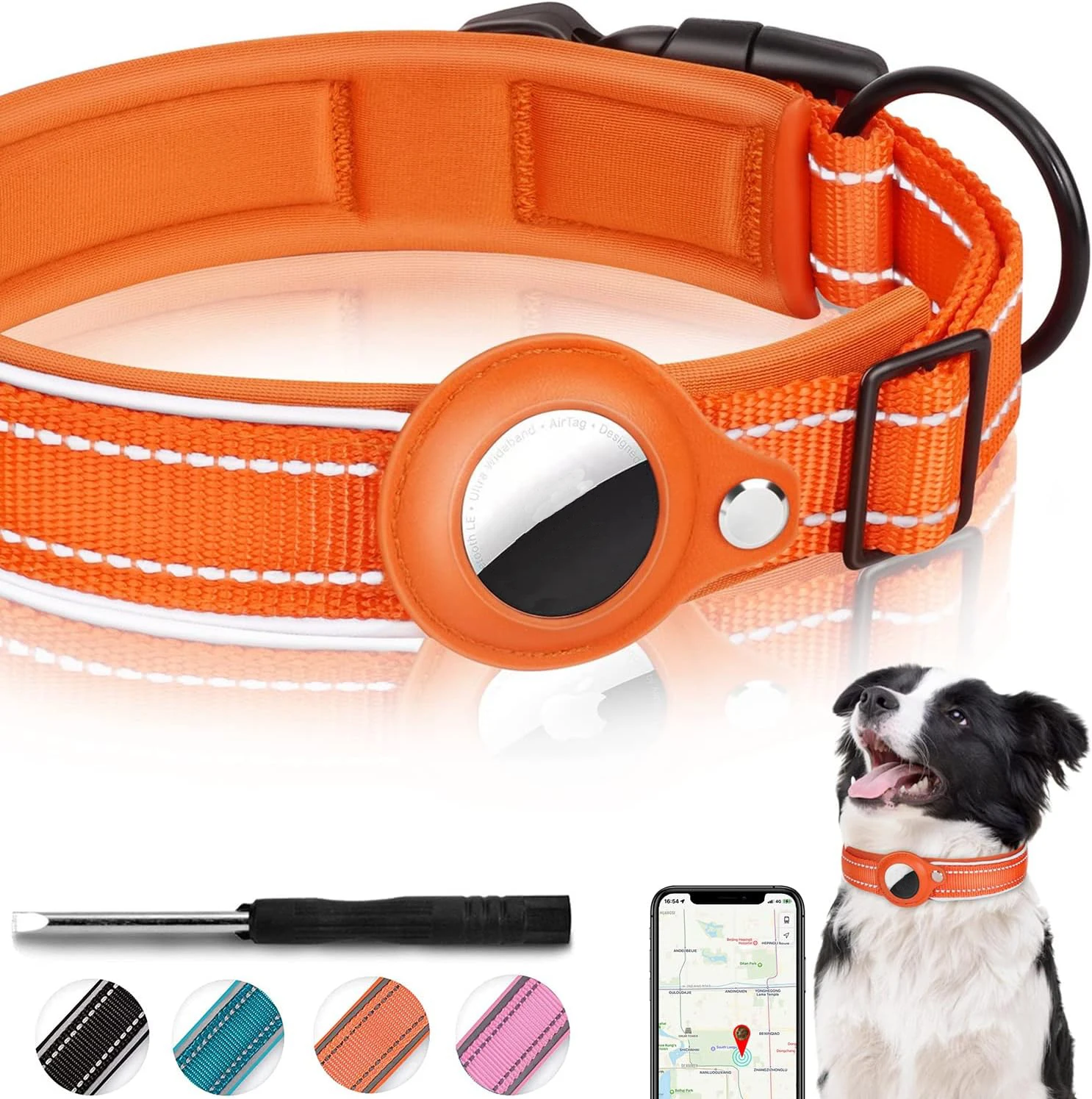 Reflective AirTag Dog Collar, Heavy Duty Dog Collar with Adjustable AirTag Holder Case Accessories for Small Medium Large Dogs