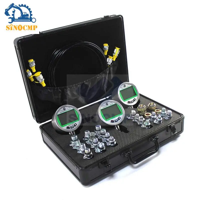 Digital Pressure Kit with 3 Gauges 16Mpa 2pc 70Mpa 3 Test hoses 24 Couplings Connector for CAT CASE John Deere Komatsu