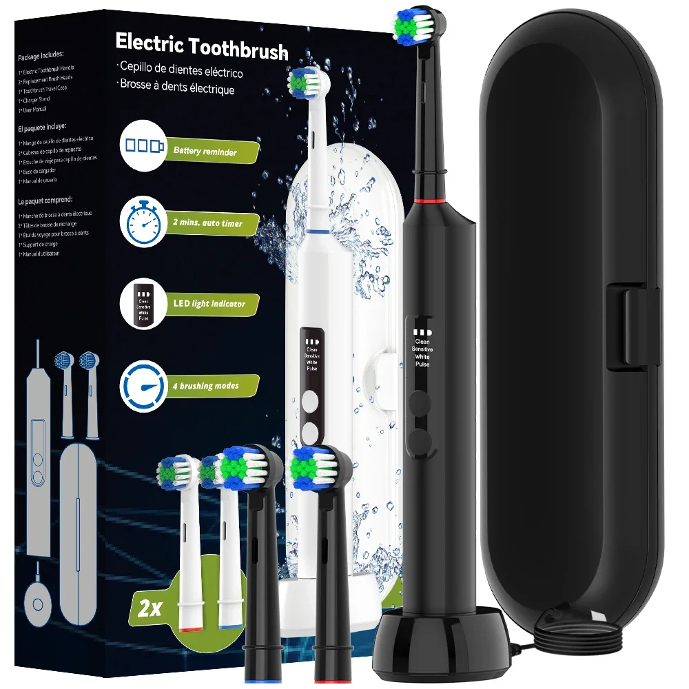 Smart Wireless Charging Electric Toothbrush, 4 Modes Rechargeable Electric Toothbrushes Fit for Oral B Electric Toothbrush Heads