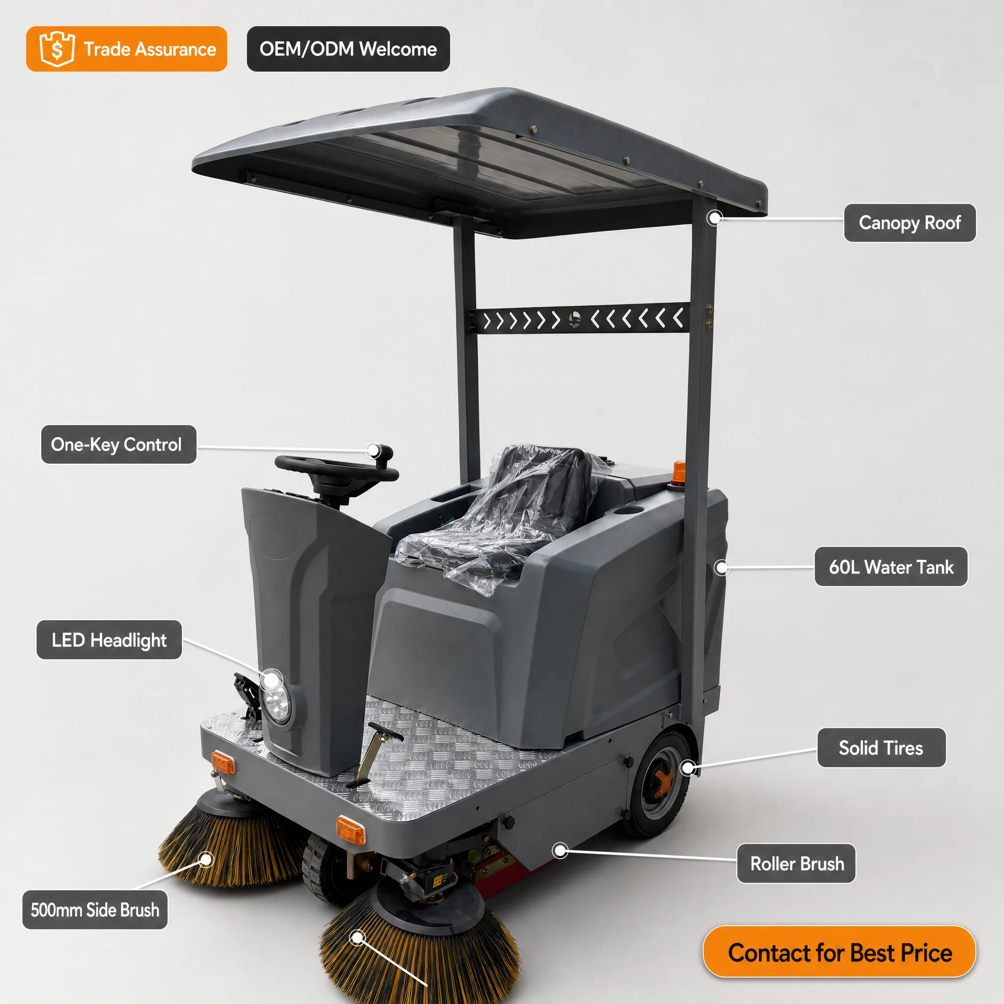 Industrial Electric Ride on Sweeper Floor Sweeping Machine With Shed for Commercial Building Maintenance Wholesale Factory