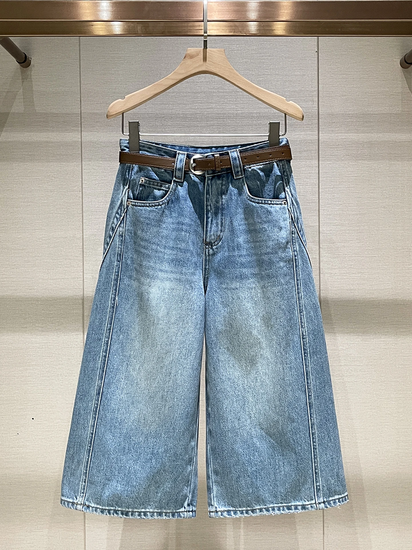 

American Sle High Waist Wide Leg Blue Jeans Women's Spring New Faion Pants Comfortable Breathable Casual Straight Cut