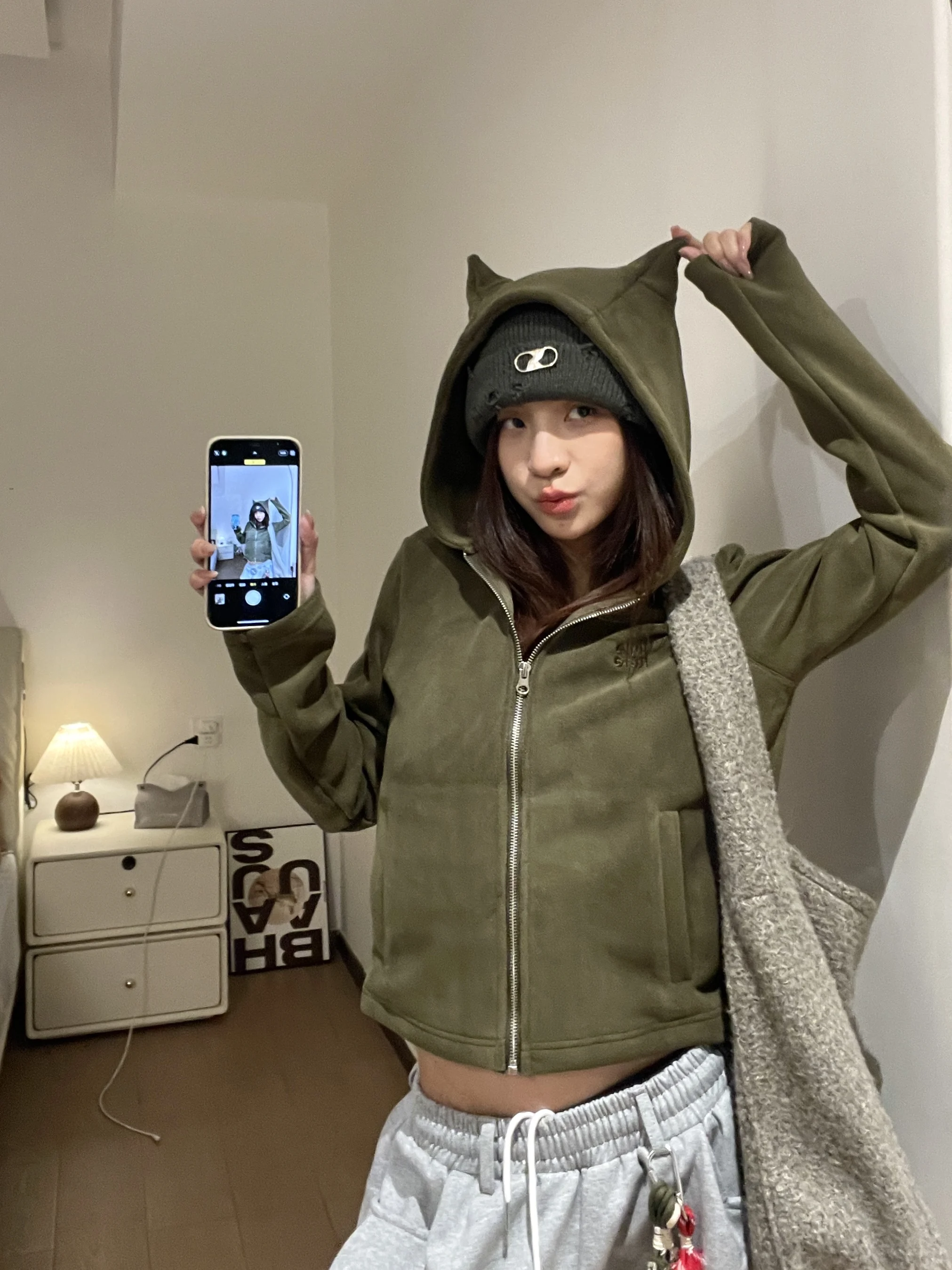 

een Furry Hooded Jaet Women's ort Loose Zipper Cardigan Sweatirt Casual Sle Polyester Cotton Blend Autumn Wear