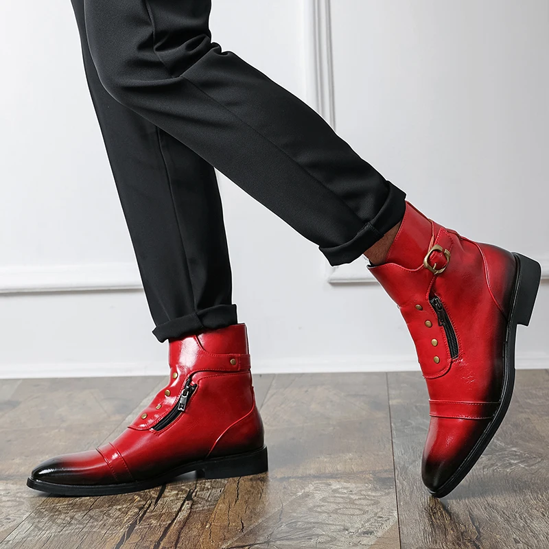 Men Ankle Boots for Autumn Winter Black Red Color European Casual Anti-slip Versatile Fashionable Chelsea Boots Training Boots