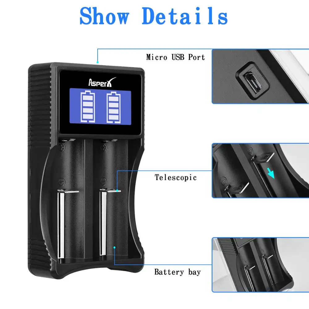 Cargador USB Dual para batería de iones de litio, Cargador Universal inteligente LCD, 18500, 18350, 17670, 17500, 26650, 22650, 18650