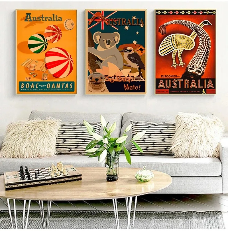 Travel to Australia Sydney Koala Canvas Painting Vintage Wall Pictures Kraft Posters Coated Wall Stickers Home Decoration Gift