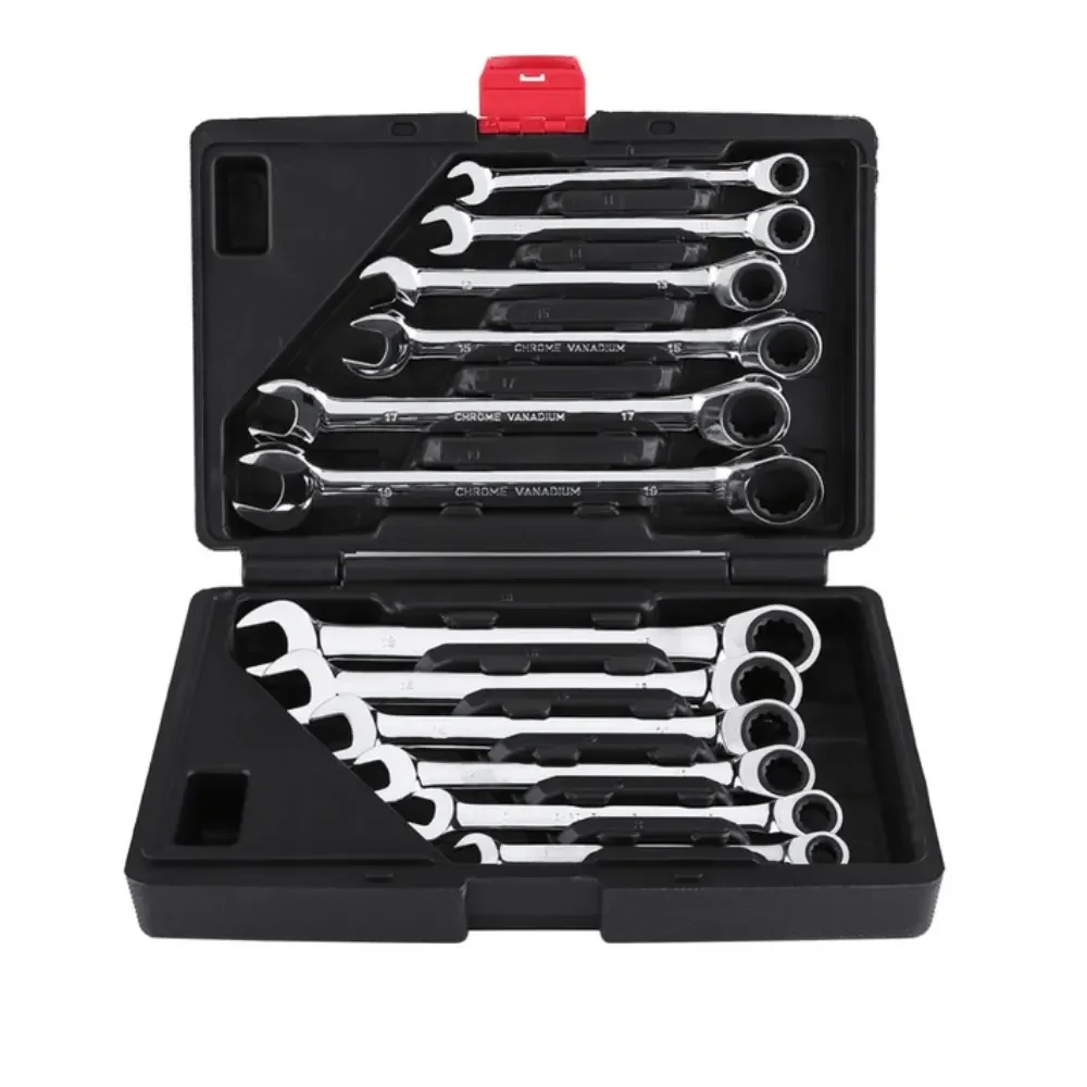 Binoax 12Pcs Combination Ratcheting Wrench Set Flex/Fix-Head Ended Spanner Kits Tool Box Set Socket Wrench Set