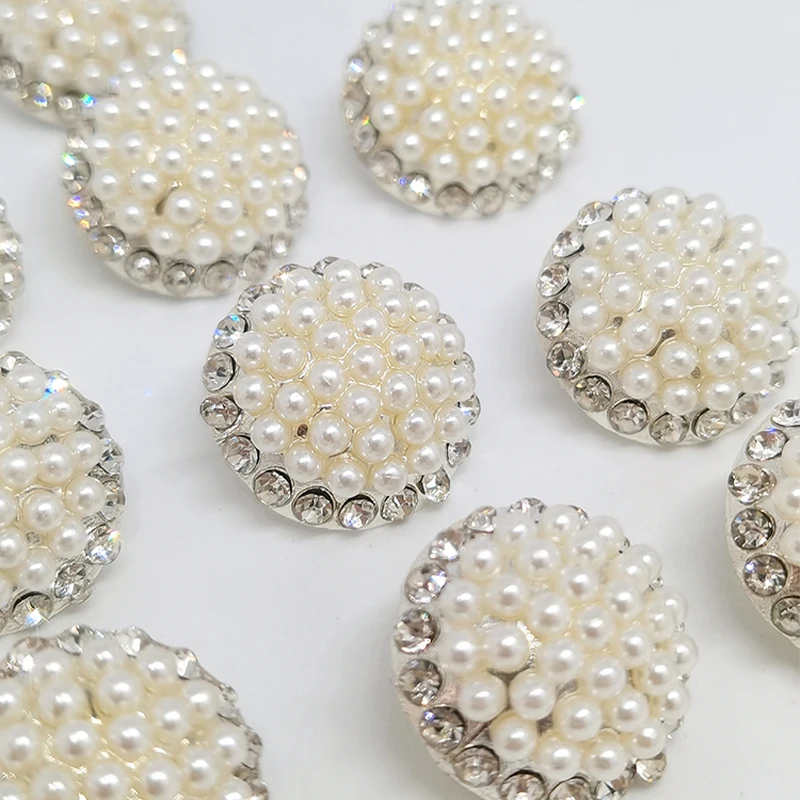 19MM Silver Pearl Rhinestone Buttons For Clothing Luxury Round Metal Button Maker Crafts Sewing Notion Needlework Appareil DIY