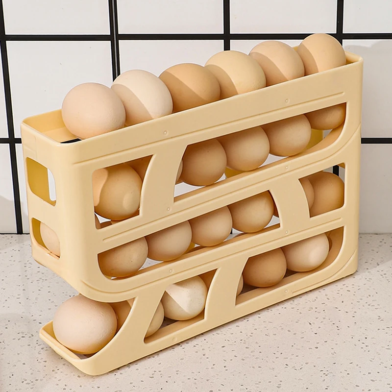 Refrigerator Egg Storage Box Plastic Space Saving Automatic Scrolling Egg Holder Large Capacity Egg Dispenser For Kitchen