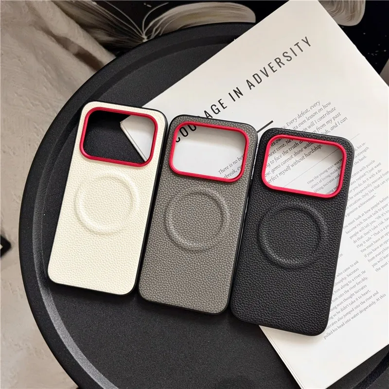 Étui en cuir magnétique grain litchi de luxe pour Nothing Phone 4A Pro avec anneau métallique pour objectif, bord mat doux, fin et élégant, anti-chute