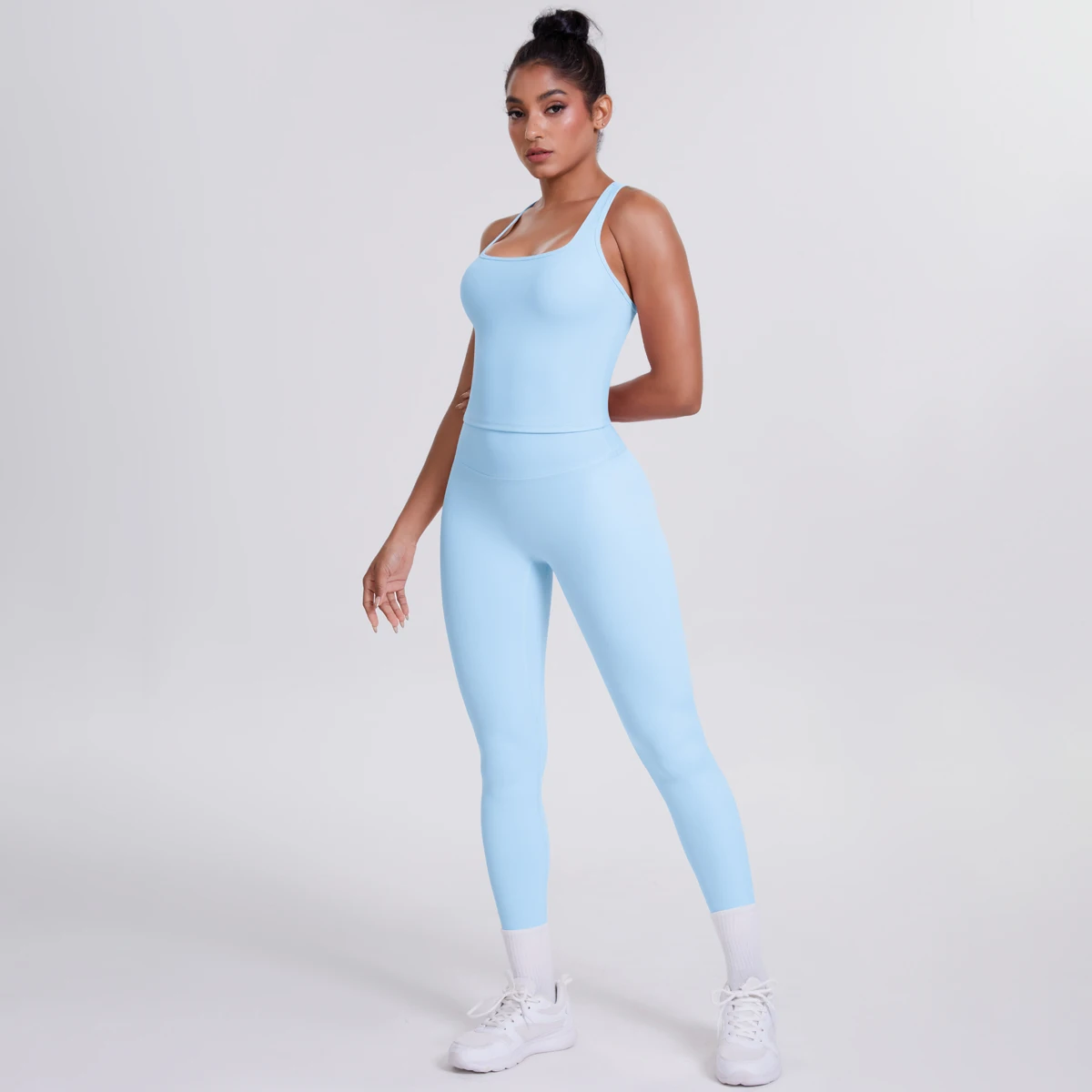 Yoga Top Set Fitness Gym Anzug Training Ärmellose Sport Gym Tops Crossover Zurück Sport Unterwäsche Bauch-steuer Abnehmen – Detail 20