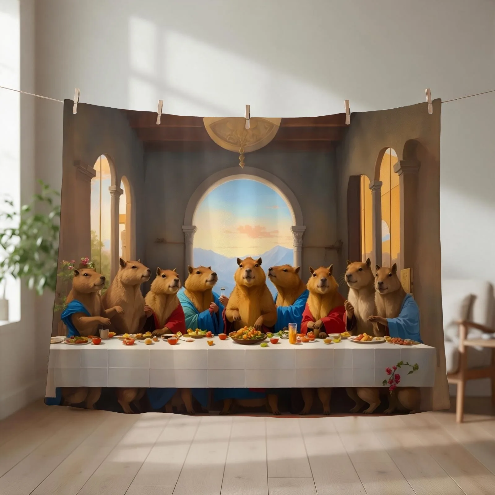 Capybara Last Supper Throw Blanket couch cozy soft plush fuzzy picnic outdoor blanket