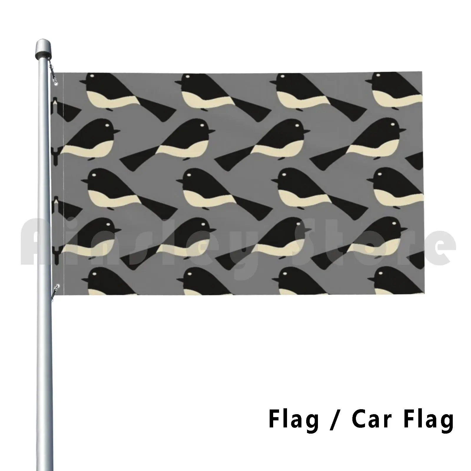 Orla Kiely Diseño de pájaro Decoración al aire libre Bandera Bandera del coche Marimeko Marfil Hygge Fondo azul danés 1970 1960s 1960