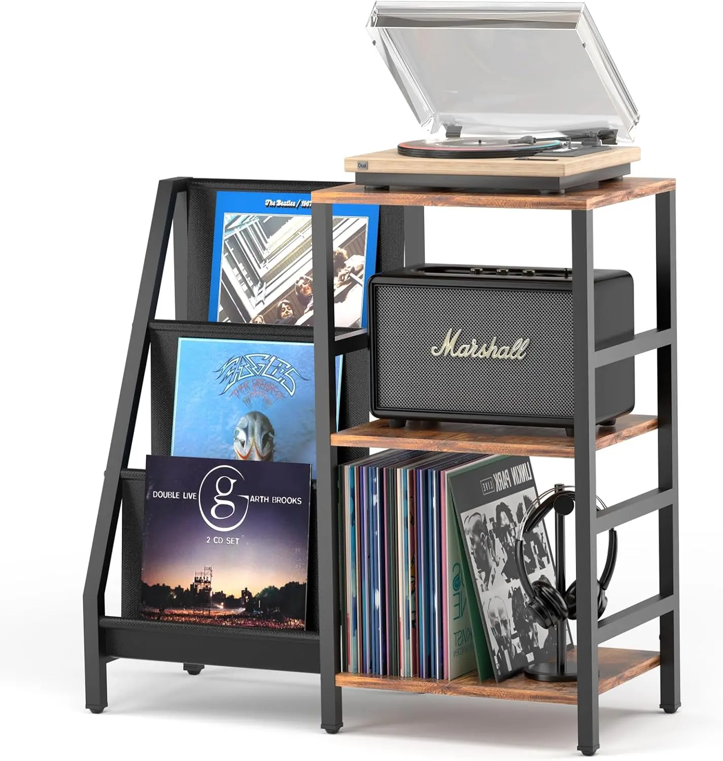 

3-Tier Vinyl Record Player Stand with Storage for 200 Albums, Turntable Display Shelf for Living Room