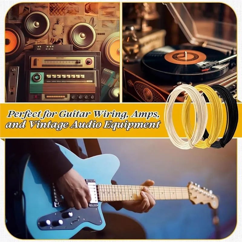 RTENTE-Vintage Style Waxed Braided Guitar Wire Set, 30FT Cloth Covered Pushback, 22AWG Pre-Wired Wiring Kit