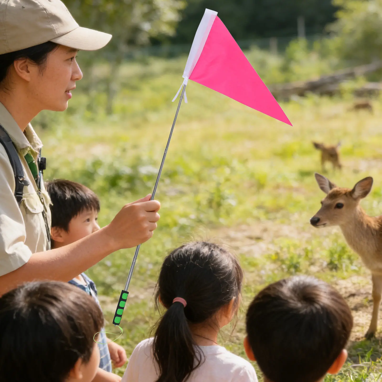 Handheld Telescopic Tour Guide Flag Pole Stainless Steel Triangle Marker for School Outdoor Teacher Festival High Visibility