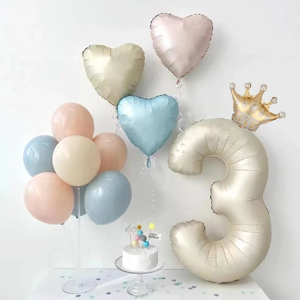 2pcs 32inch Cream Number Balloons with Crown Foil Balloon 1 2 3 4 5 6 Birthday Party Wedding Decoration Baby Shower Air Globos