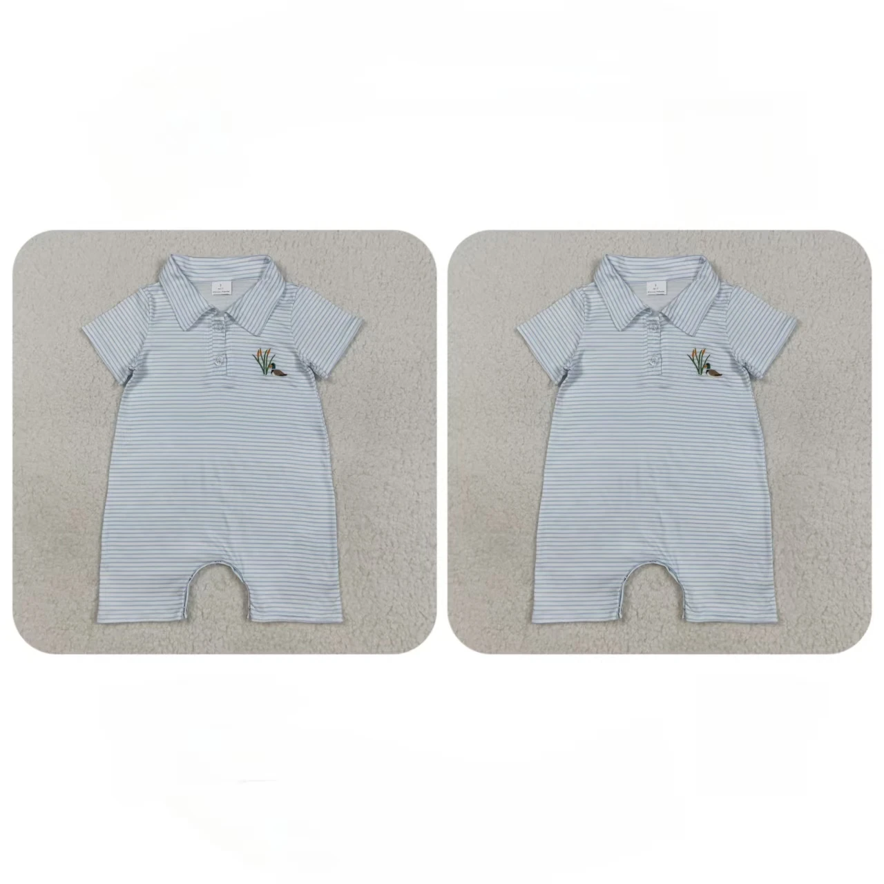 

Wholesale Baby Boy Buttons Shorts Romper Kids Children Sleeves Blue Stripes Newborn Toddler Embroidery Duck Infant New Jumpsuit