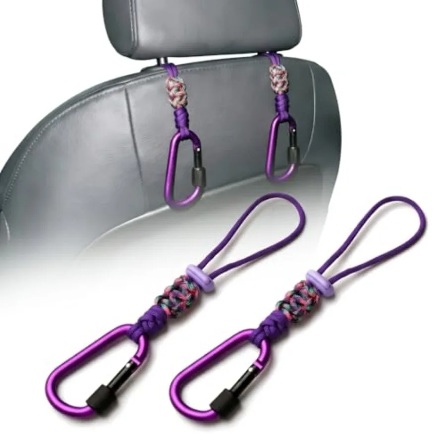 Car Seat Back Hooks 2 Pack - Heavy Duty Rope and Metal Buckle Car Hangers, No Wobble Multi-Purpose Organizer for Grocery Bags,