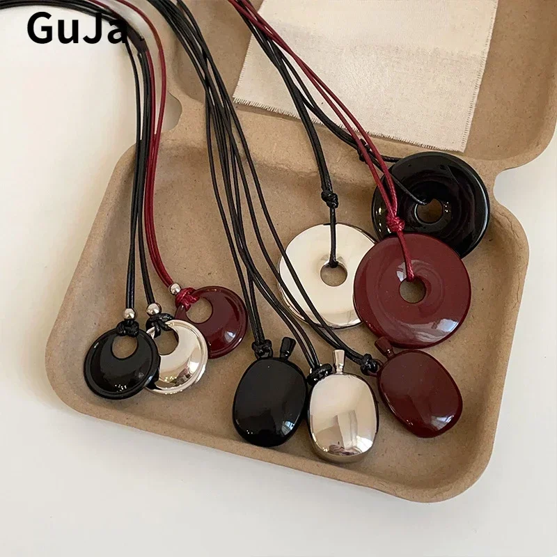 Trendy Jewelry Vintage Temperament Black Cord Geometric Pendant Necklace For Women Girl Gifts Pretty Design Accessories