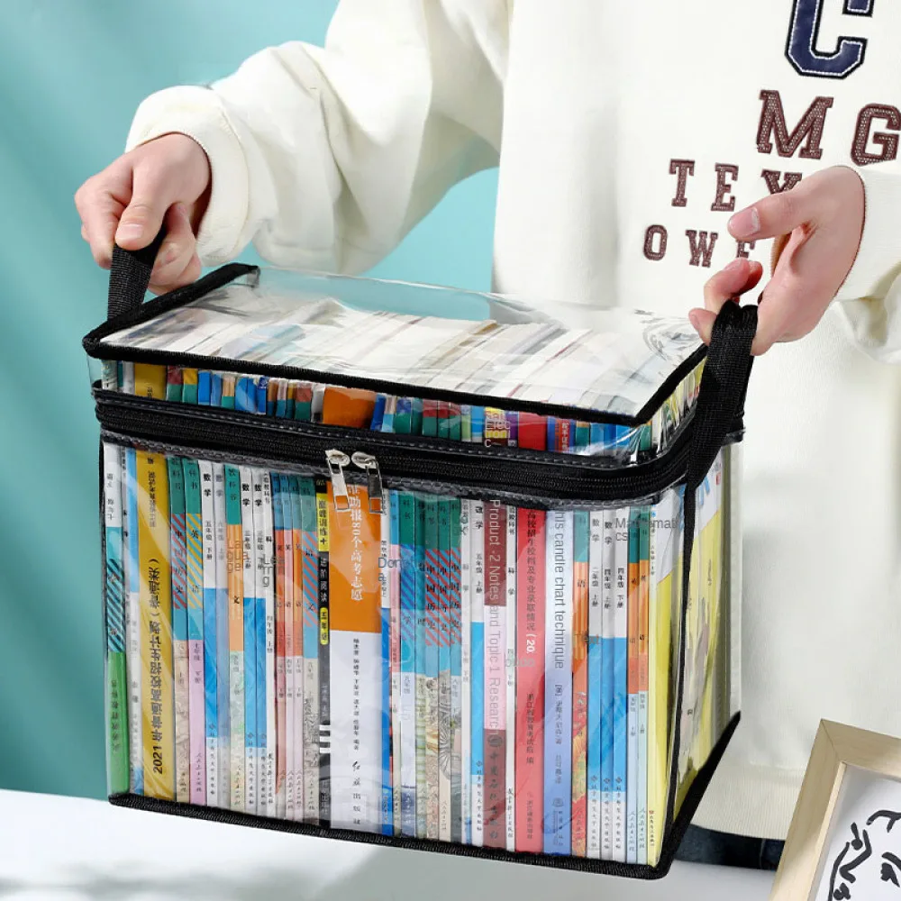 Foldable book box student dormitory classroom book organizer transparent waterproof household book organizing storage box