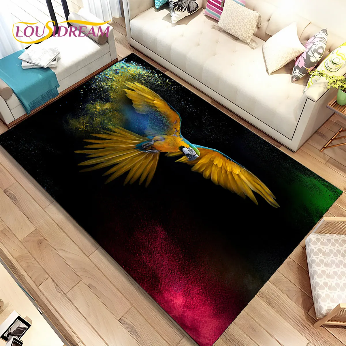 다채로운 앵무새 앵무새 새 지역 러그, 홈 거실 침실 소파 현관 매트 주방 장식, 미끄럼 방지 바닥 매트