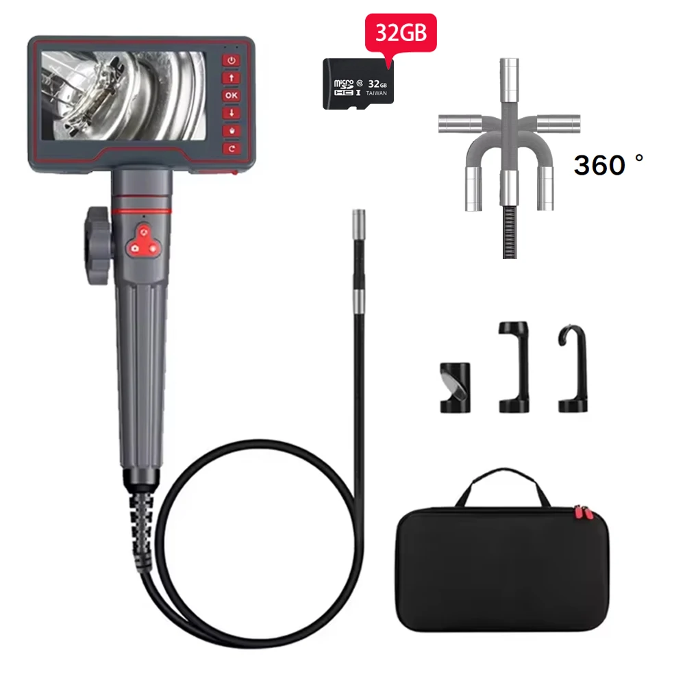 8.5MM Two-way Rotation 360° Articulation industrial Endoscope 1080P HD With 5'' IPS Screen Borescope Endoscope For Car Inspect