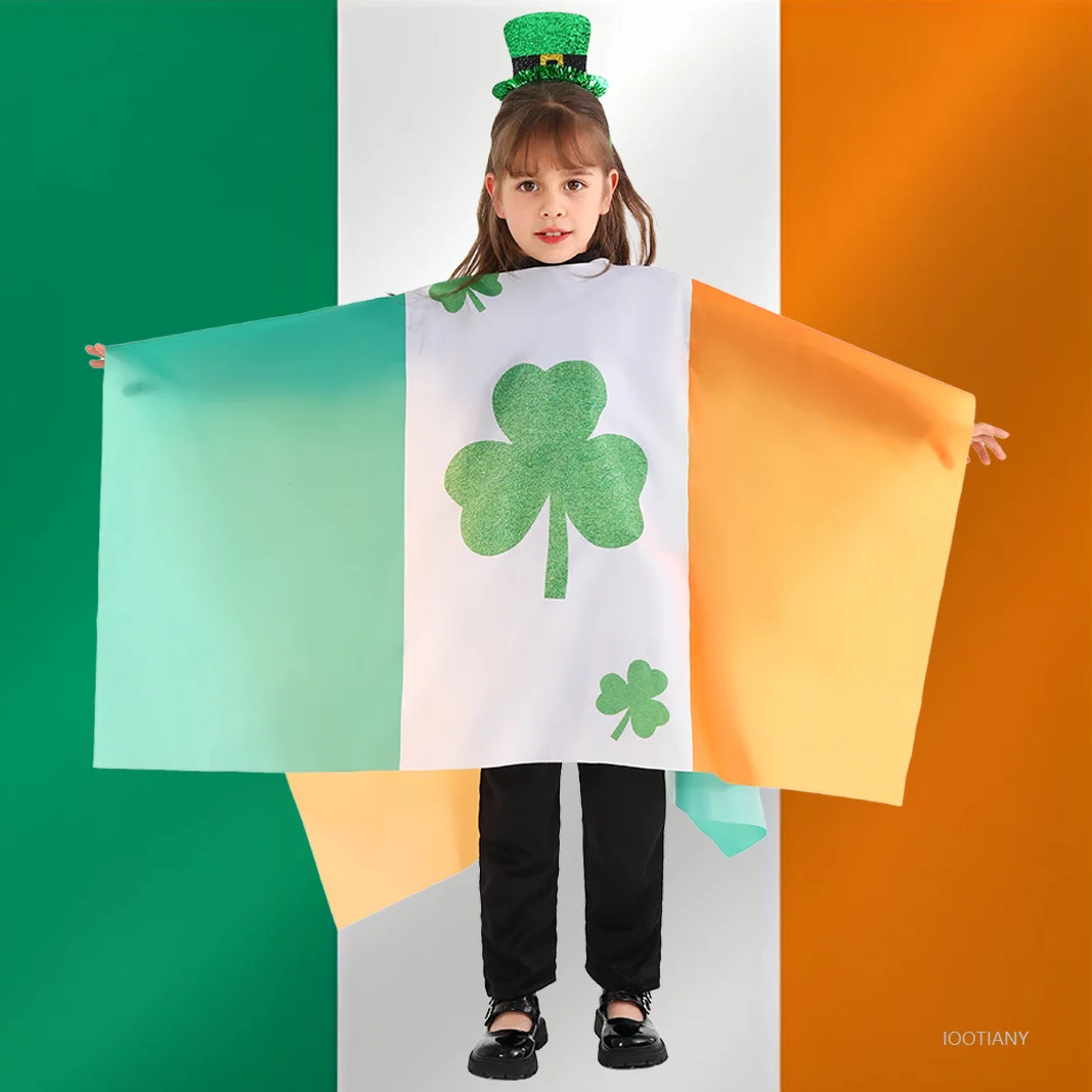 

St. Patrick's Day Children's Irish Flag Cosplay Cloak Boy Girl Kindergarten Fun Stage Performance Dress Up Lucky Clover Costume