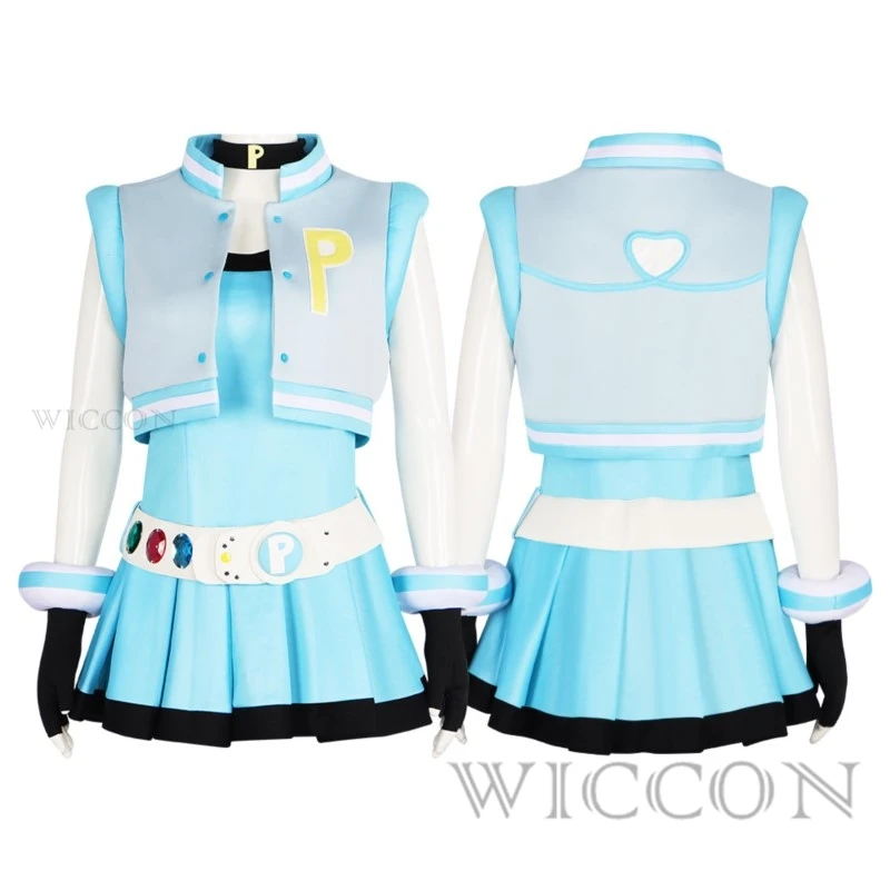 Power Cos Puff Girls Cosplay Costume Hyper Blossom Rolling Bubbles Costume Vest Coat Dress Outfit Hairband Gloves Belt