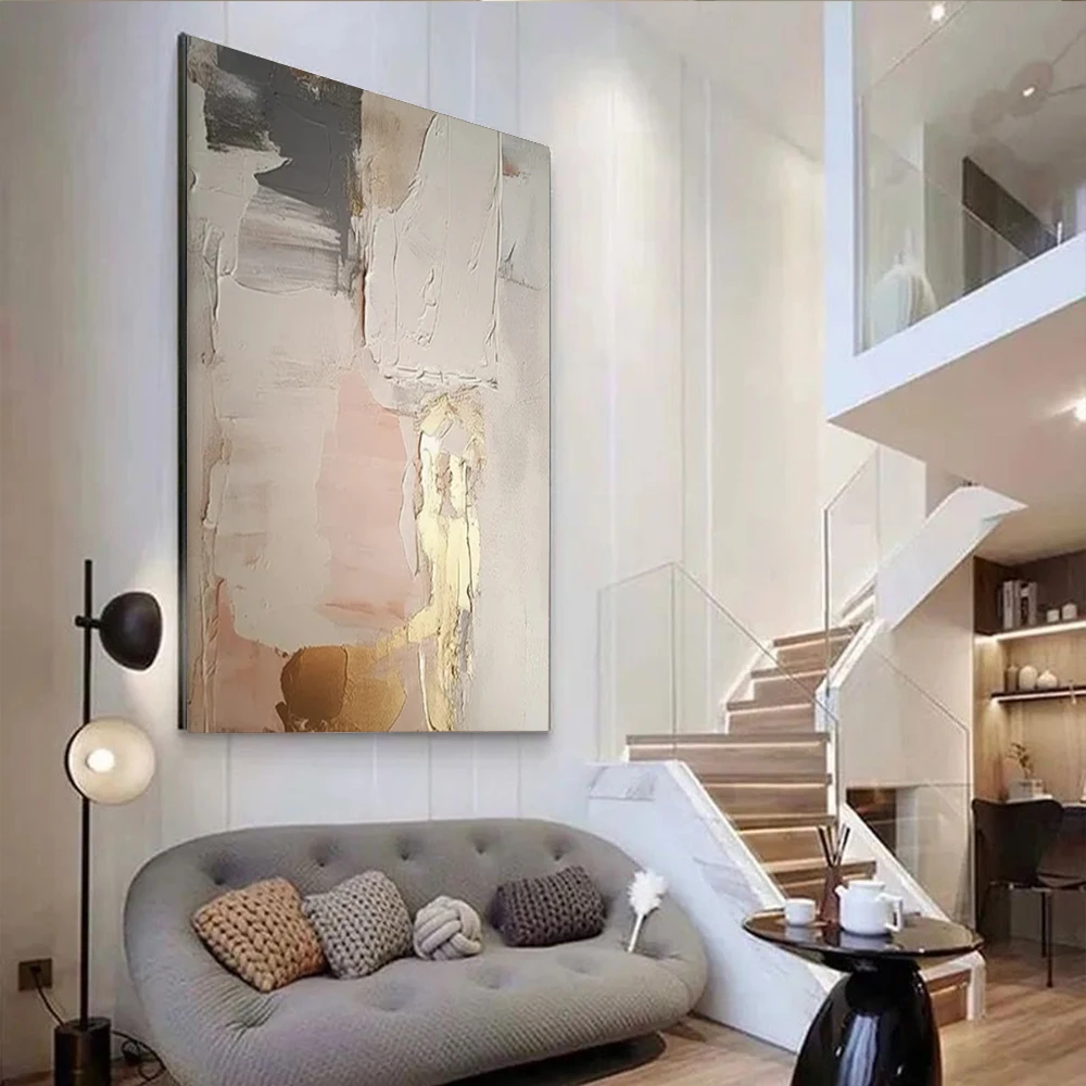 

100% hand drawn yellow and white abstract oil painting original wall painting home living room decoration paint interior aesthet