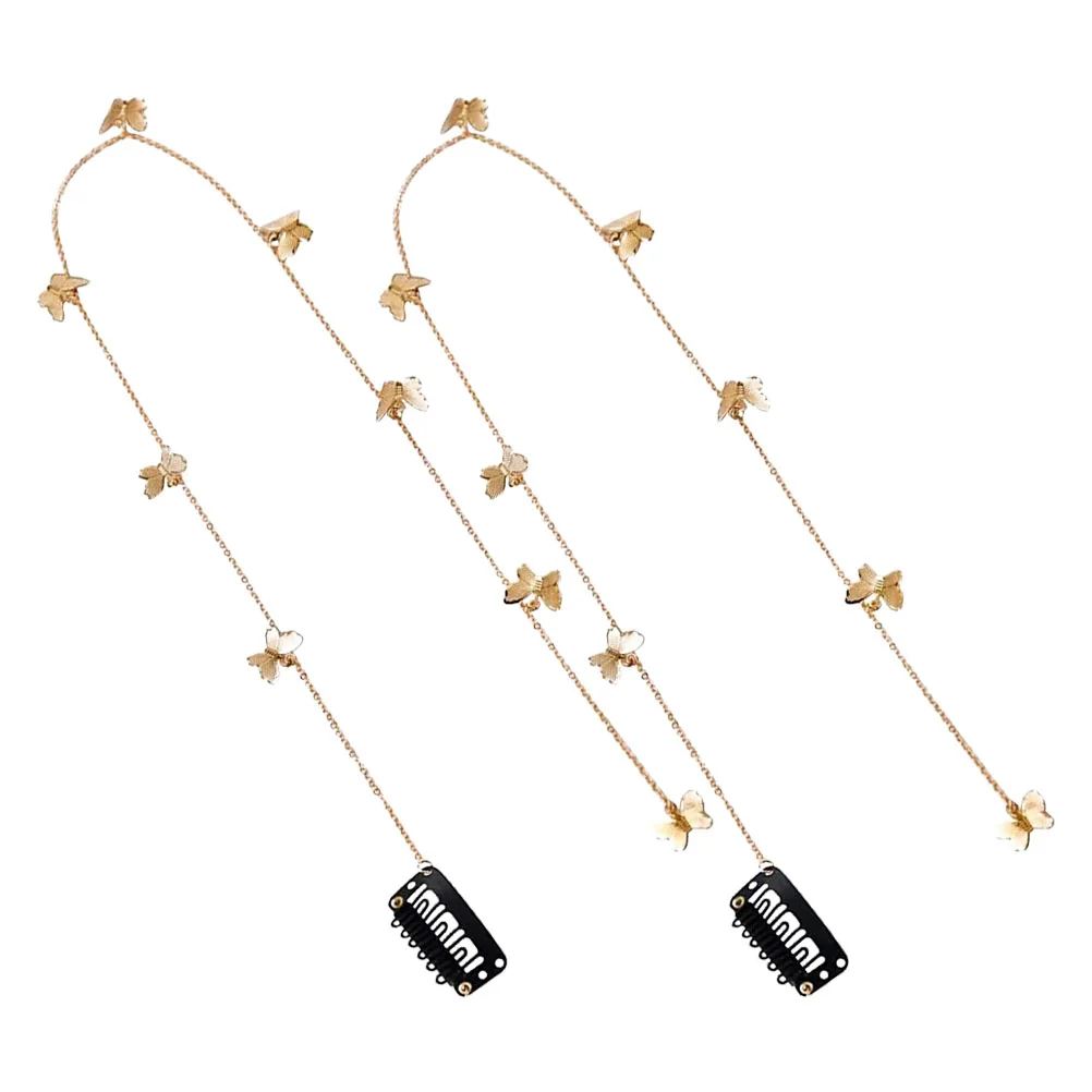 

2pcs Golden Butterfly Hair Chain Accessories for Women Braids Long Fringe Hairpin DIY Decorations Stylish Jewelry