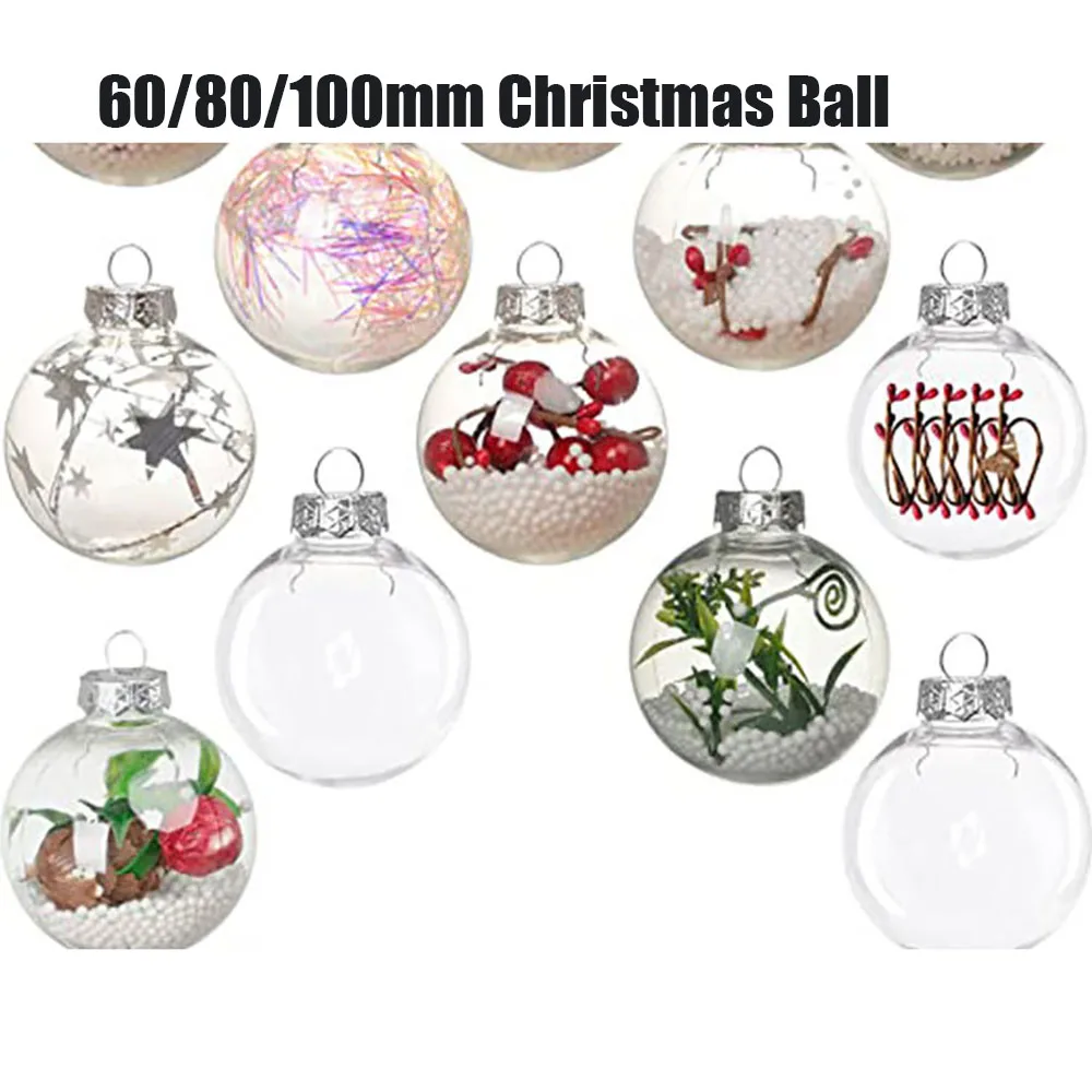 1pc 60/80/100mm Clear Plastic Christmas Ball Ornaments DIY Paintable Christmas Tree Hangng Pendant Home Xmas Party Decoration