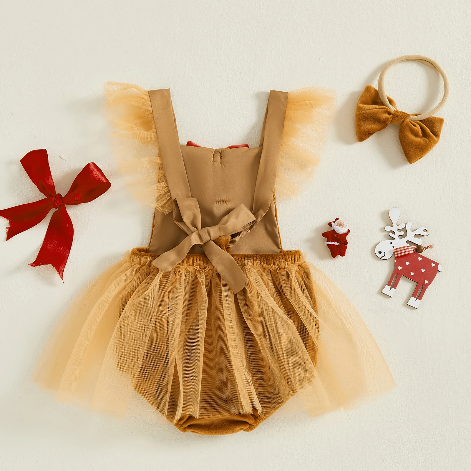 لطيف طفلة عيد الميلاد 2 قطعة ملابس الزنجبيل رجل تحلق كم رومبير فستان القوس عقال مجموعة #5