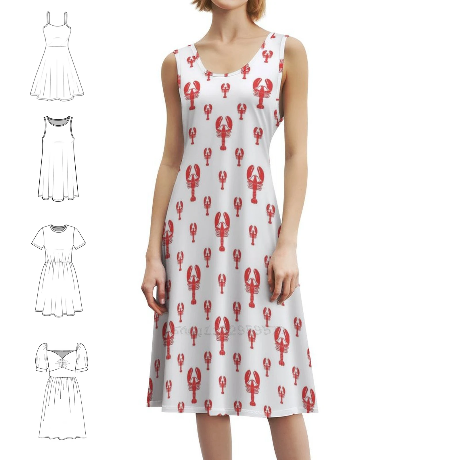 

Добавление омара на белом. Платье с вырезом в форме сердца, элегантное летнее праздничное платье для женщин, лобстер, морепродукты, ракушка, краб, пляж