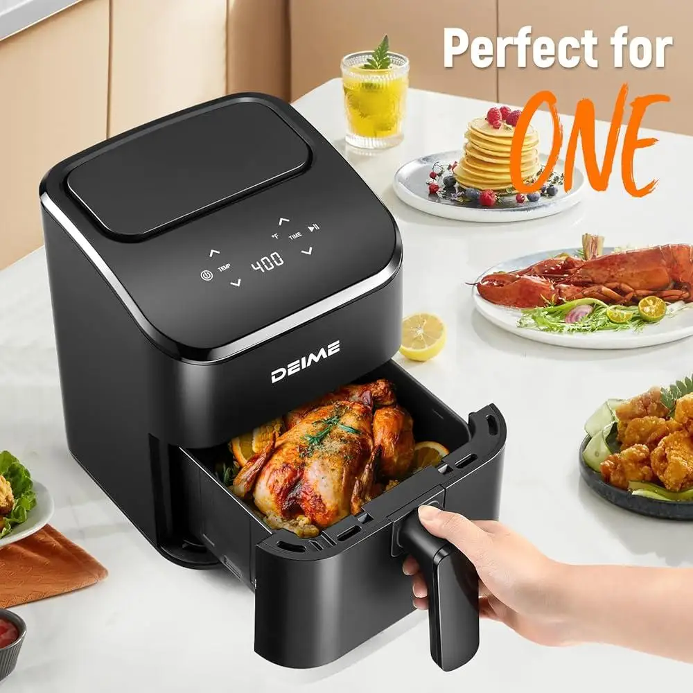 Fritadeira de ar digital compacta mini pequena bancada de 3 quartos cozinha saudável refeições rápidas e fáceis com cesta antiaderente segura para máquina de lavar louça