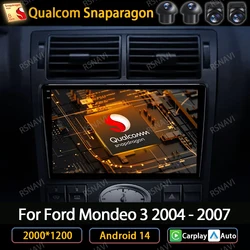 Android 14 Car Radio For Ford Mondeo MK 3 2000 2001 2002 2003 2004 2005 - 2007 Carplay Auto Multimedia Video Player GPS NAVI 4G