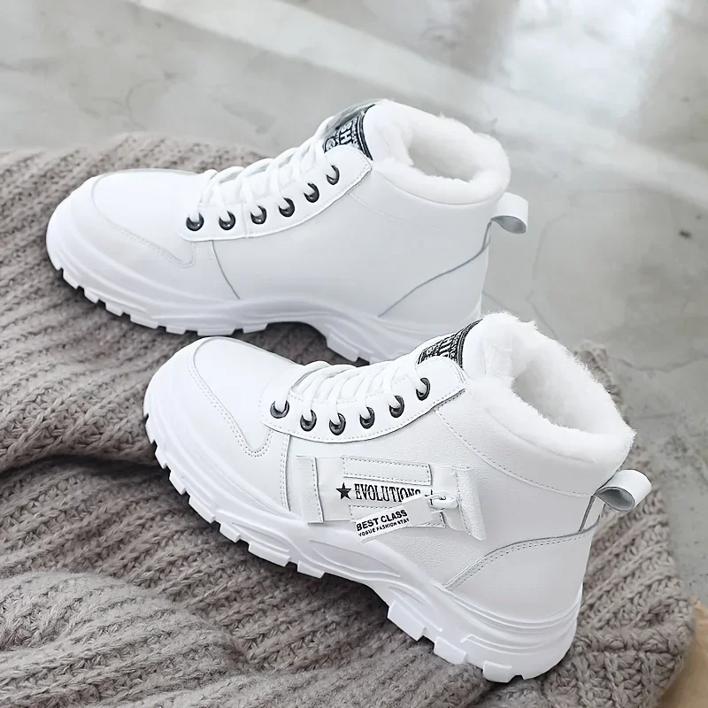 Designer Sneakers for Women Casual High Top Shoes Womens 2023 Winter Plush Lined Warm Shoes Thick Lace-up Sports Shoes Size 43