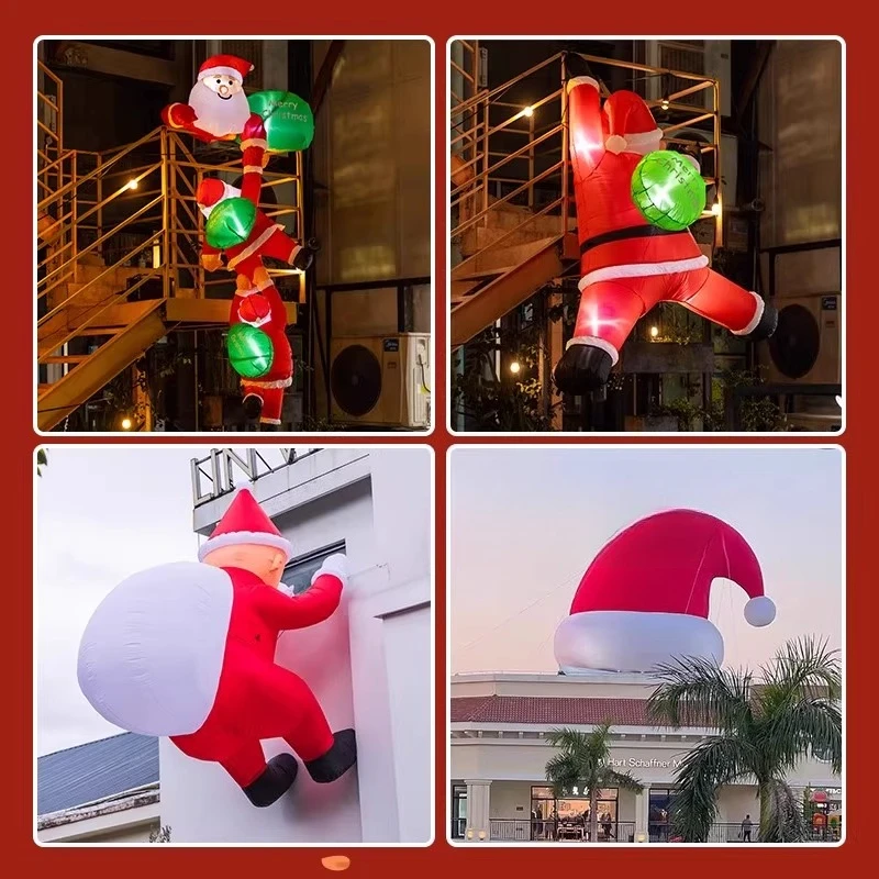 

Christmas shopping mall outdoor layout large automatic inflatable cartoon Santa Claus climbing wall air mold electric balloon