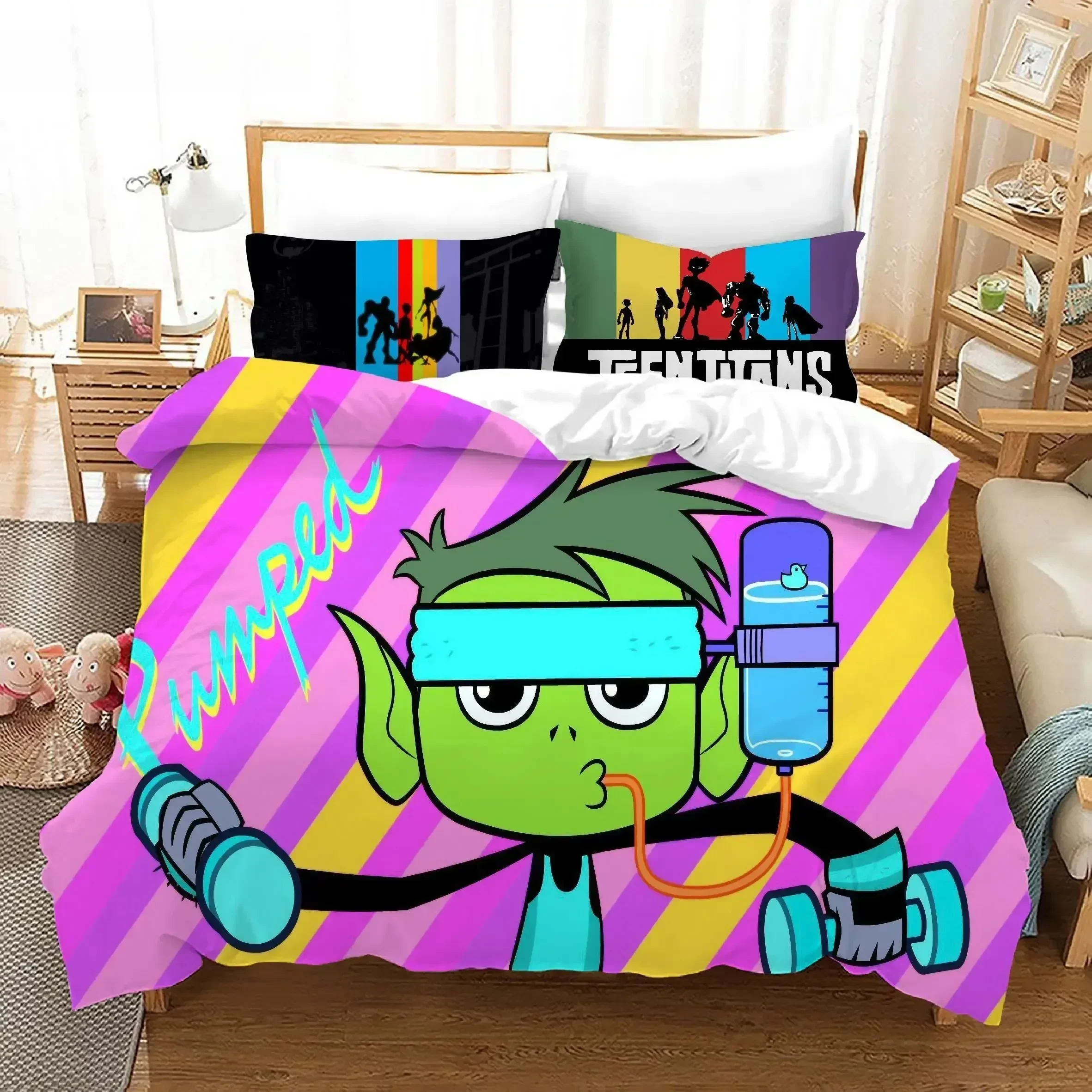 

3D Teen Titans Go Cartoon Bedding Set Single Twin Double Queen King Cal King Size Bed Linen Set