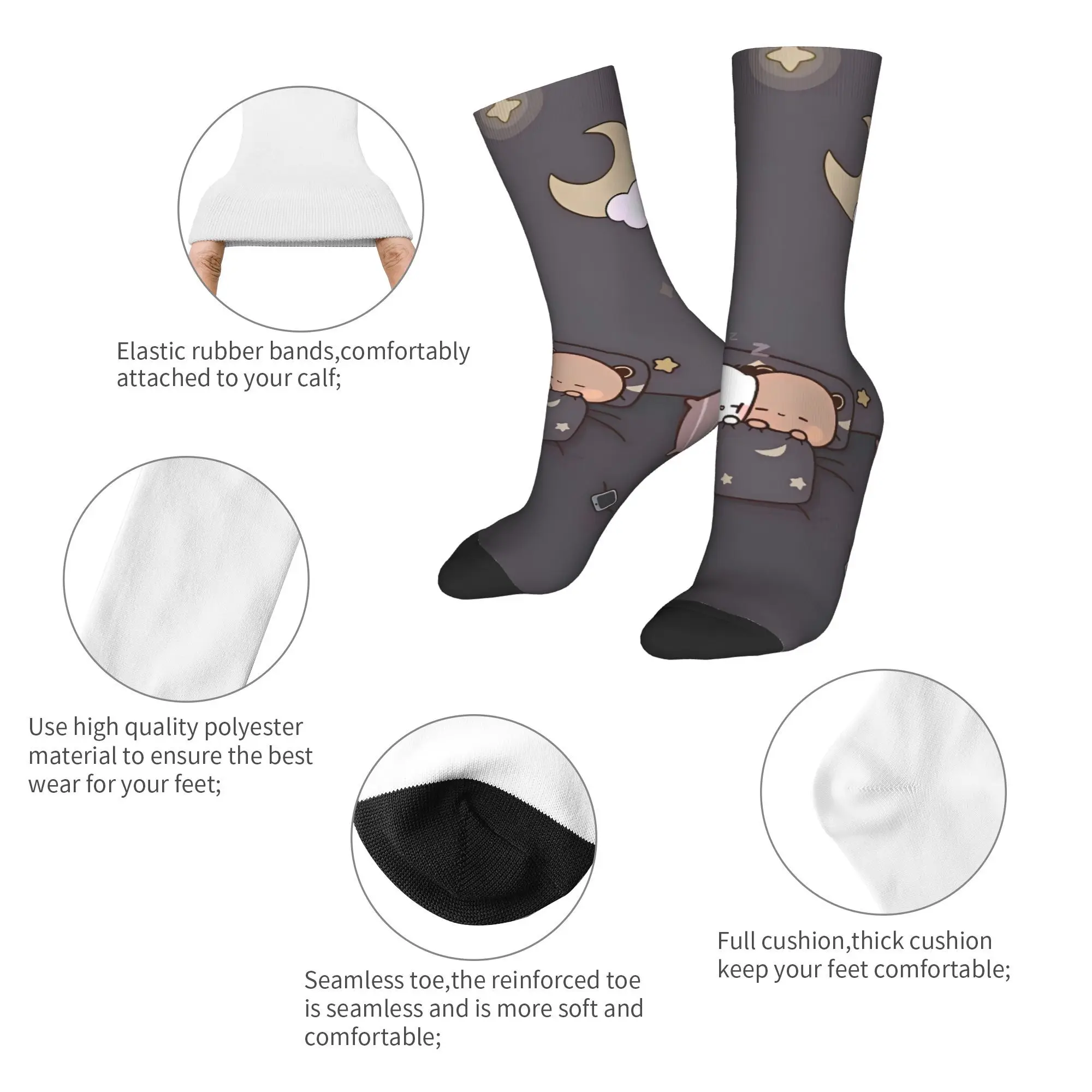 Cute Bubu Dudu Cartoon Print Bear and Pa Socks Stockings Autumn Anti-Slip Adults Men Socks Breathable Pattern Running Socks view 6