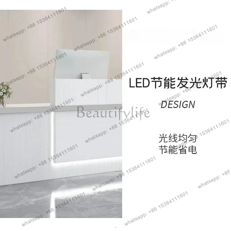 yj5 Banco reception aziendale moderno e minimalista, pagina di cassa con vernice in legno massello color crema vento