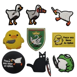 Cartoon Animal Embroidery Hook&loop Patch with Knife Cat Duck Tactical Accessories Morale Badge Backpack Sticker