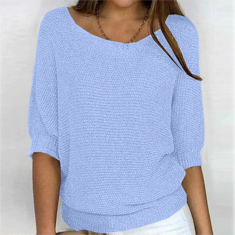 

Casual O Neck 7-quarter Sleeve Knitted For Women's Tops Autumn New Solid Color Simple Loose Versatile Pullover Sweater Female