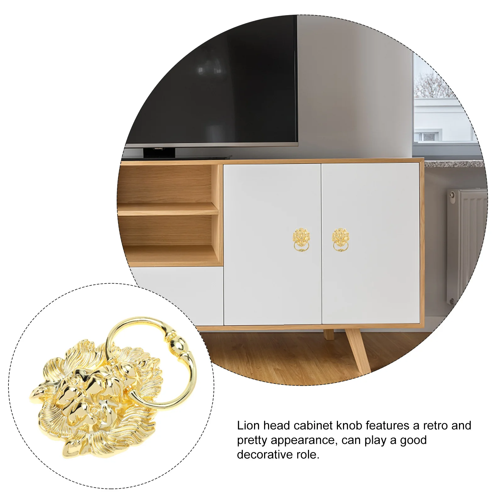 

Lion Door Knocker Lion Head Golden Pull Knob Zinc Alloy Durable Heavy Duty Home Door Ring Vintage Style Home Ring Pulls