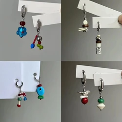 New Asymmetric Geometric Dog Fish Bird Flower Beads Colorful Metal Drop Earrings Women Aesthetic Party Unique Design Y2K Jewelry