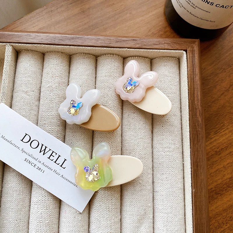 

New Mini Sweet Cute Flower Girls Cartoon With Diamond Acetate Hairpin