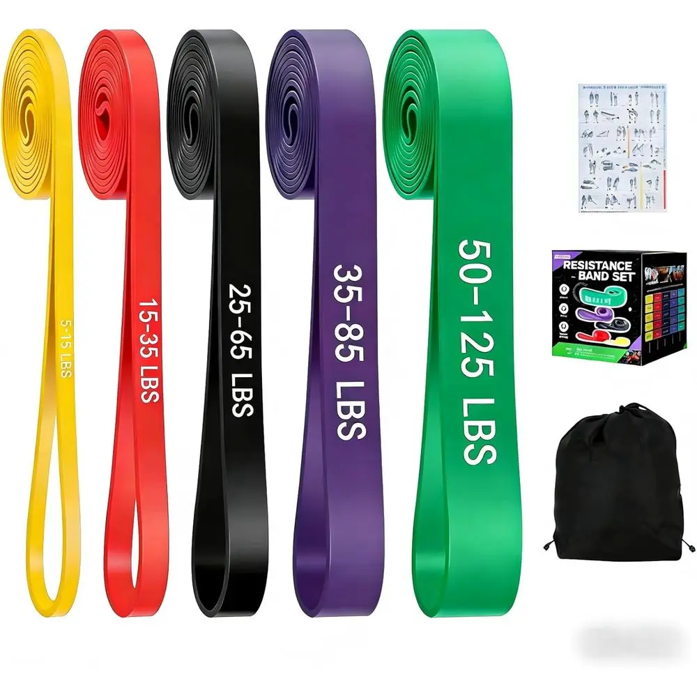 

5-Strength Resistance Bands for Pull-Ups, Exercise, and Body Training - Ideal for Men & Women, Muscle Building, and Physical The
