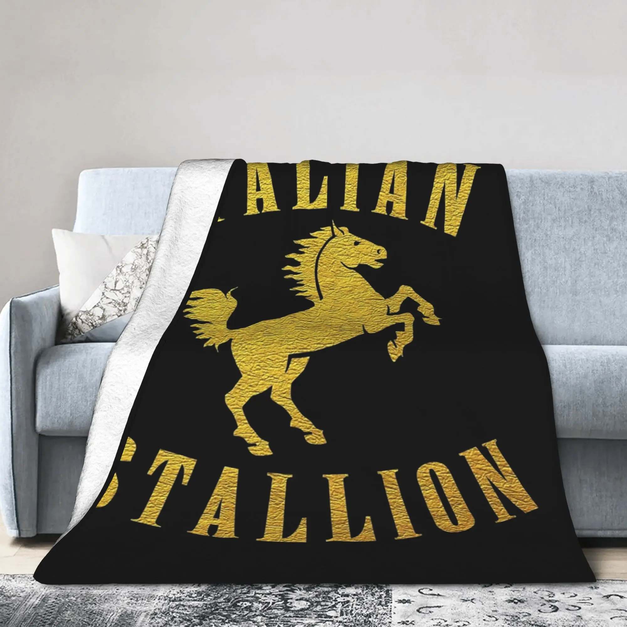 Rockys Italian Stallion Horse Knitted Blanket Boxing Movie Flannel Bedding Throw Blankets Bedspreads Lightweight Breathable