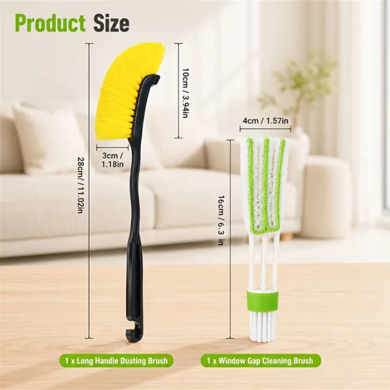 2pcs Dust Cleaning Brush Set Gap Cleaning Brush Window Track Blinds Duster For Air Conditioner Fan Car Air Vent Cleaning Tool