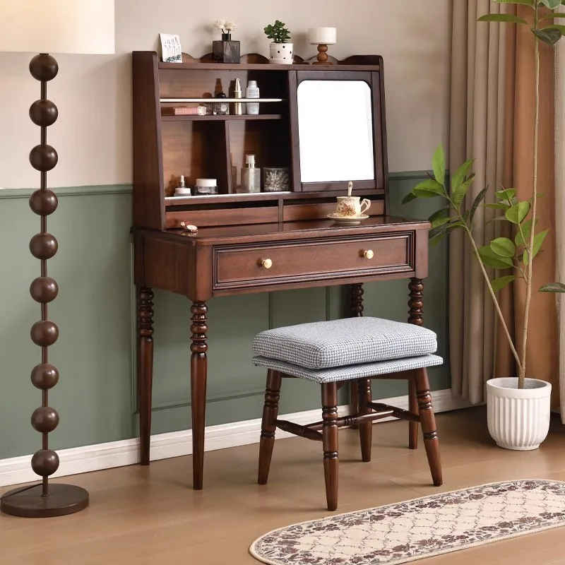 

Medieval solid wood American dresser small apartment bedroom light luxury storage makeup table retro locker with mirror