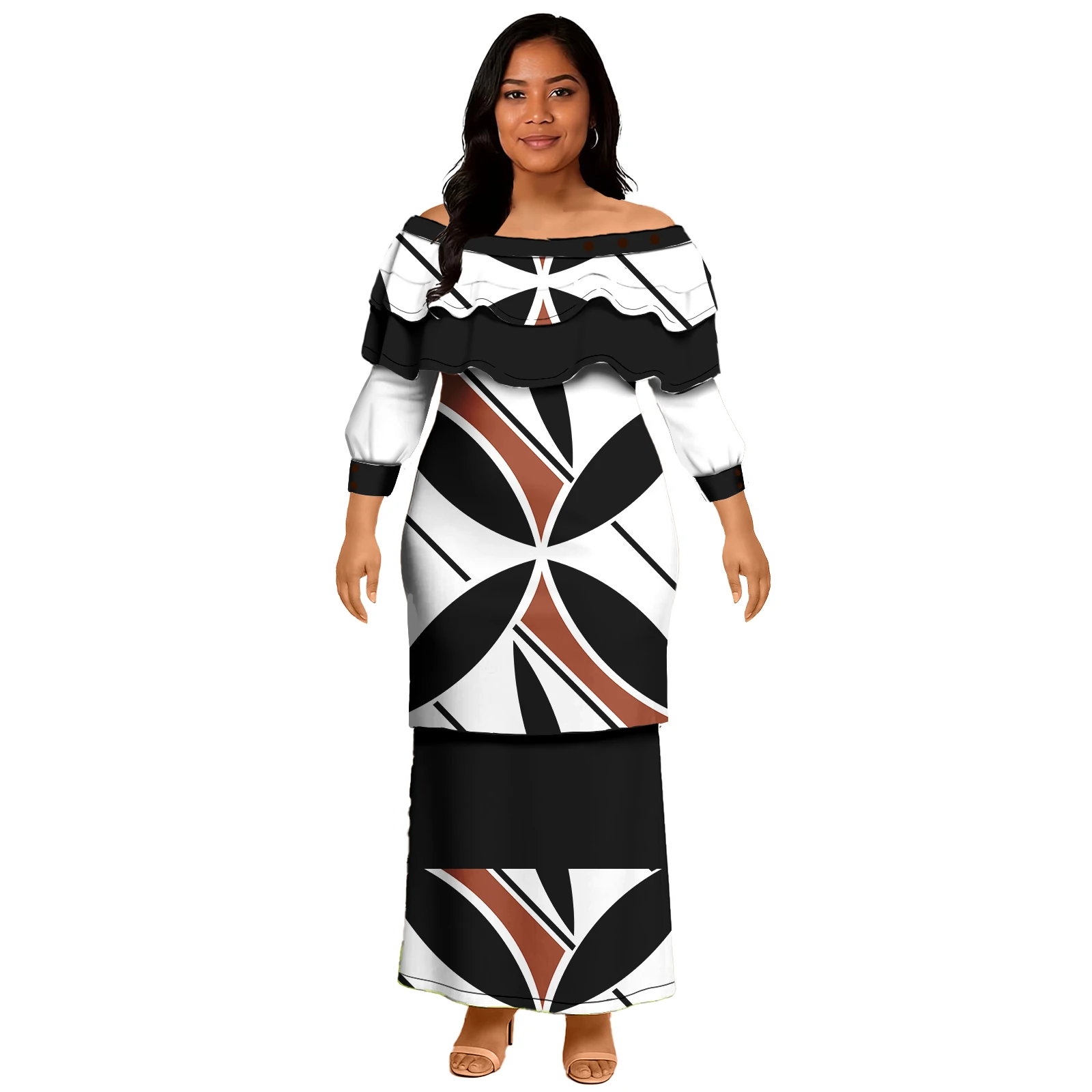 

Hawaiian Monstera Leaf Design Lady Wear Polynesian Plus Size Custom Image Fashion Puletasi Women Button Clothes Samoan Puletasi